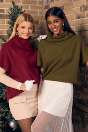 Womens Burgundy Oversized Turtleneck Poncho Sweaters 2