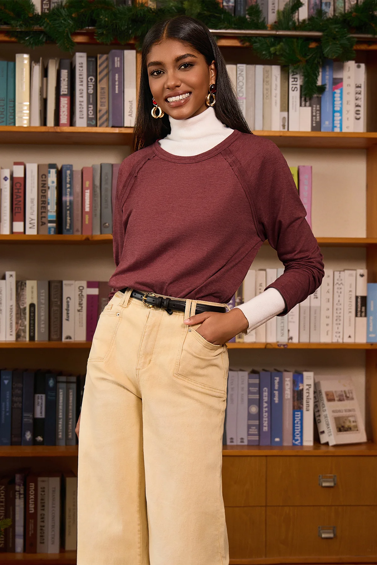 Cicy Bell Burgundy Long Sleeve Tunic Tops