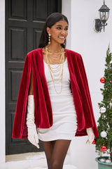 Womens Burgundy Velvet Cape Blazer Jackets | CicyBell