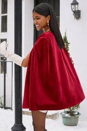 Womens Burgundy Velvet Cape Blazer Jackets 3