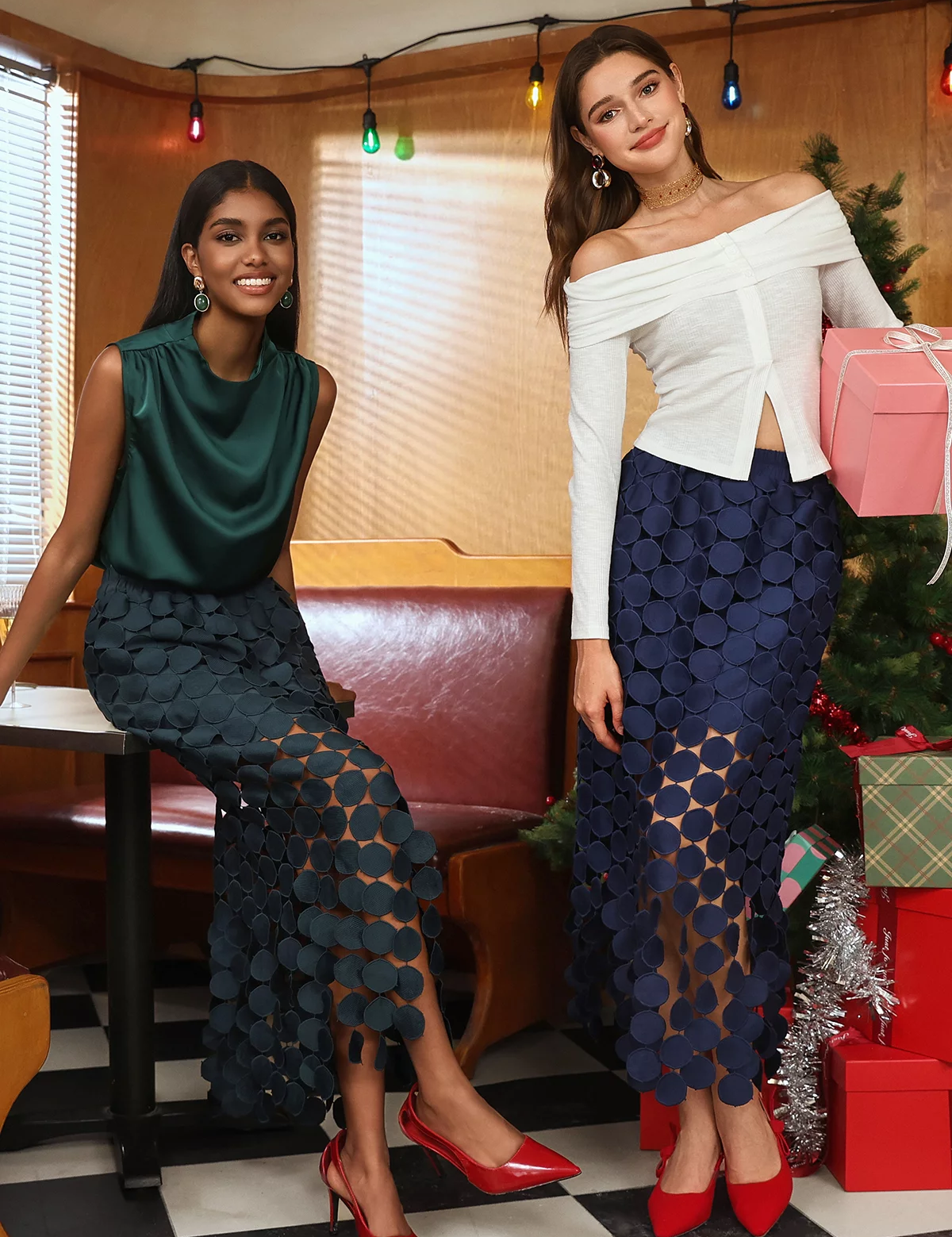 Womens Dark Green Hollow Out Maxi Skirts 2