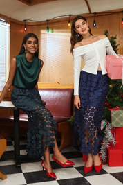 Womens Dark Green Hollow Out Maxi Skirts 2