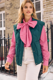 Womens Dark Green Quilted Puffer Vest 2