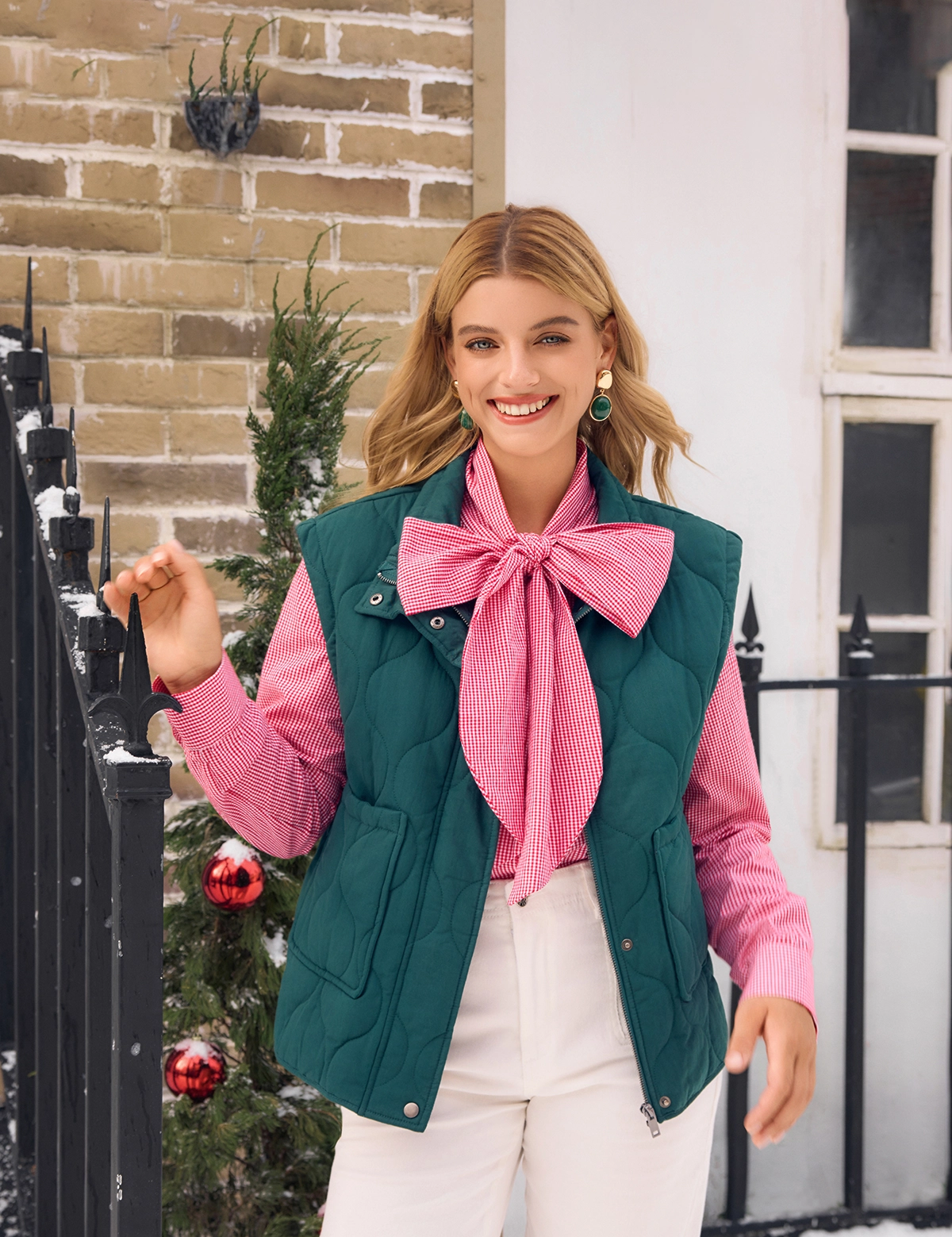 Womens Dark Green Quilted Puffer Vest 1