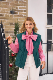 Womens Dark Green Quilted Puffer Vest 1