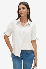 Womens White Short Sleeve Button Down Shirts 1