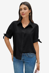 Womens Black Short Sleeve Button Down Shirts 1
