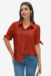 Womens Caramel  Short Sleeve Button Down Shirts 1