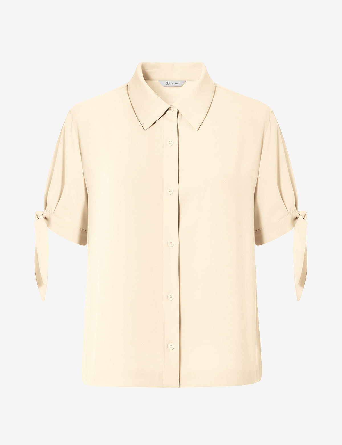 Womens Beige Short Sleeve Button Down Shirts 2
