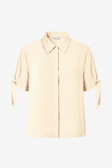 Womens Beige Short Sleeve Button Down Shirts 2