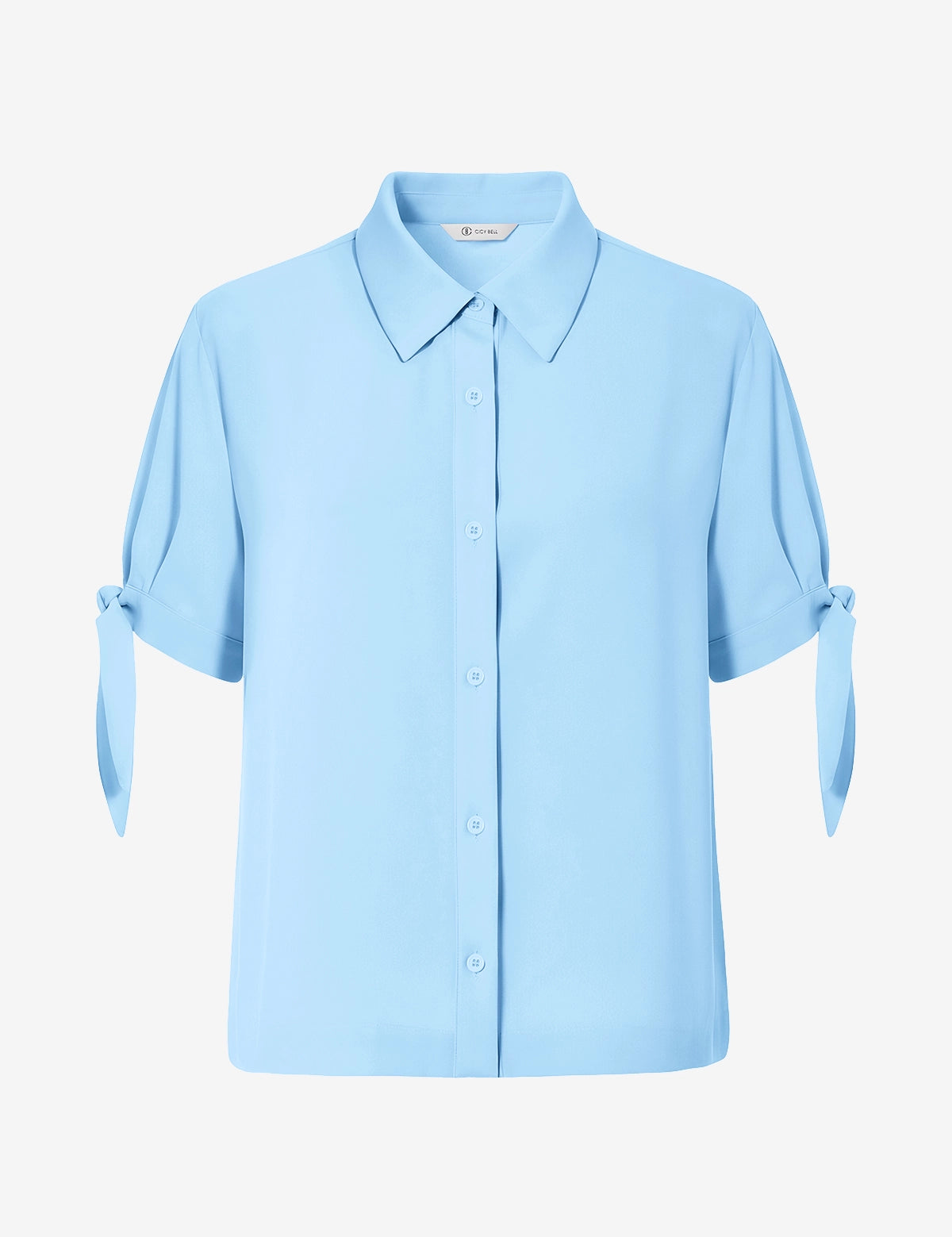 Womens Sky Blue Short Sleeve Button Down Shirts 2