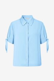 Womens Sky Blue Short Sleeve Button Down Shirts 2