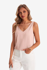 Womens Pink V Neck Satin Tank Tops 1