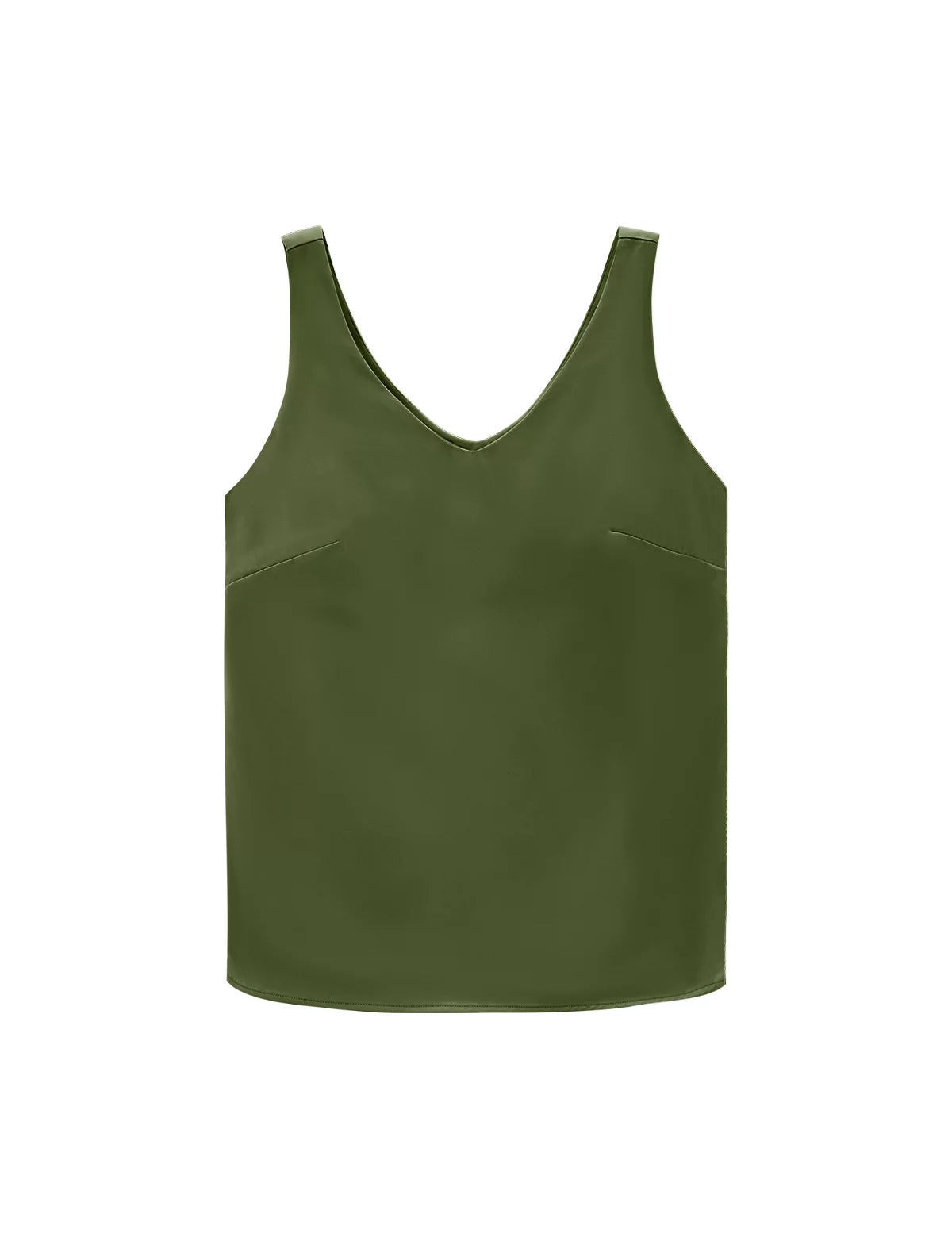 Womens Army Green V Neck Satin Tank Tops 3