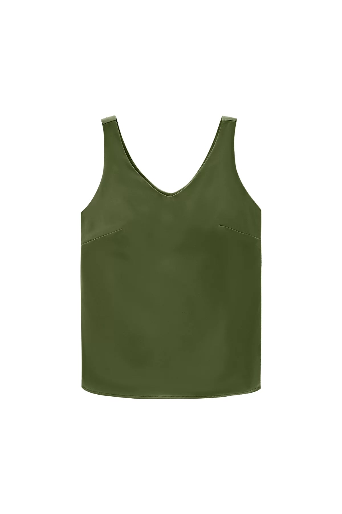 Womens Army Green V Neck Satin Tank Tops 3