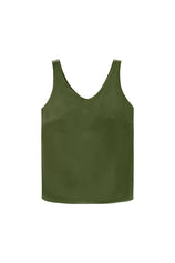 Womens Army Green V Neck Satin Tank Tops 3