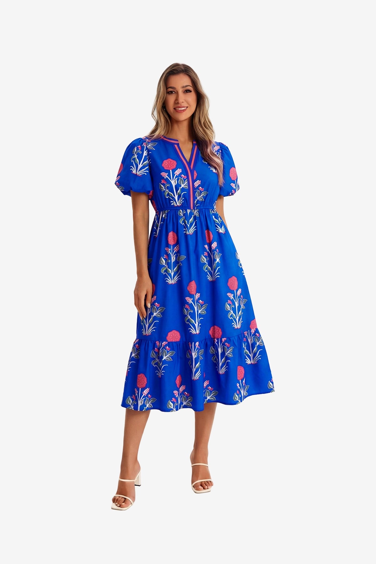 Womens Royal Blue Floral Print Maxi Dress 1