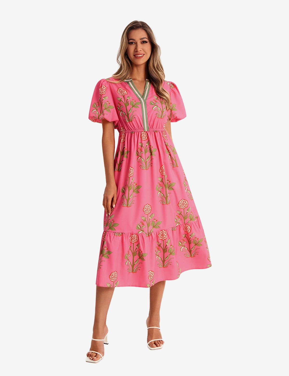 Womens Pink Floral Print Maxi Dress 1