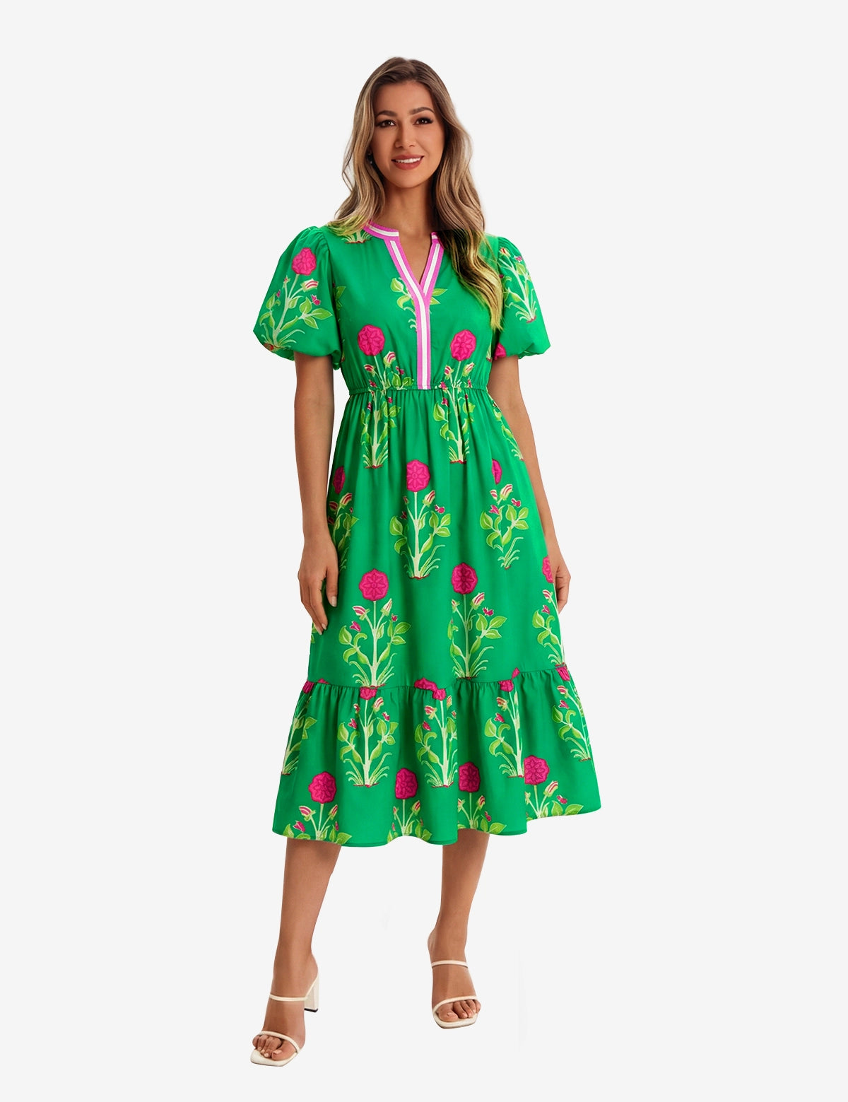 Womens Green Floral Print Maxi Dress  1
