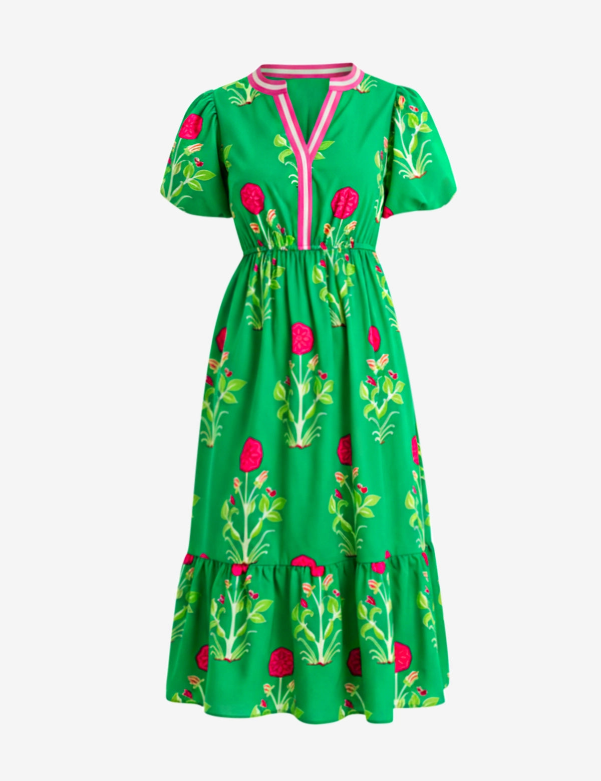 Womens Green Floral Print Maxi Dress  2