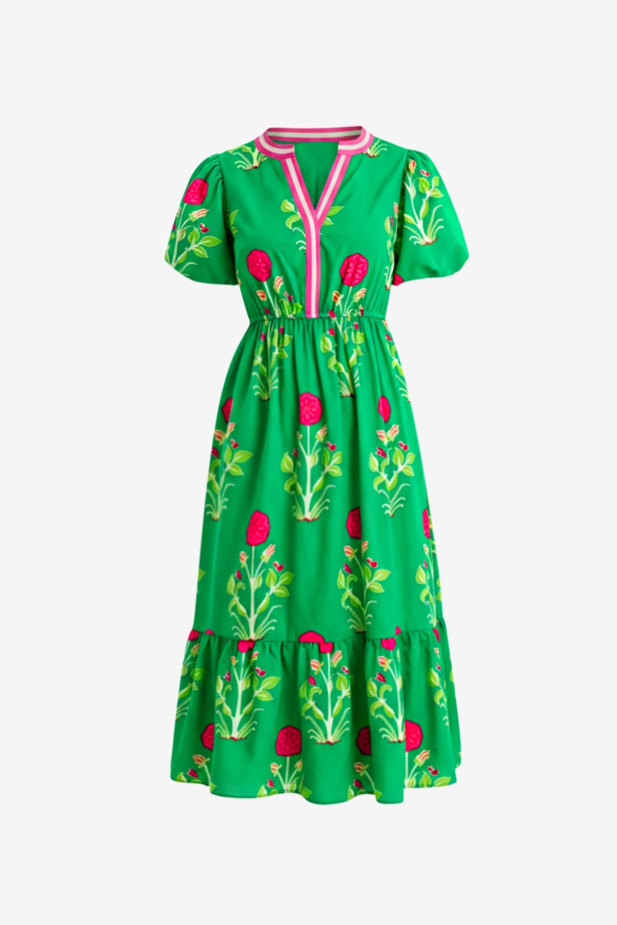 Womens Green Floral Print Maxi Dress  2
