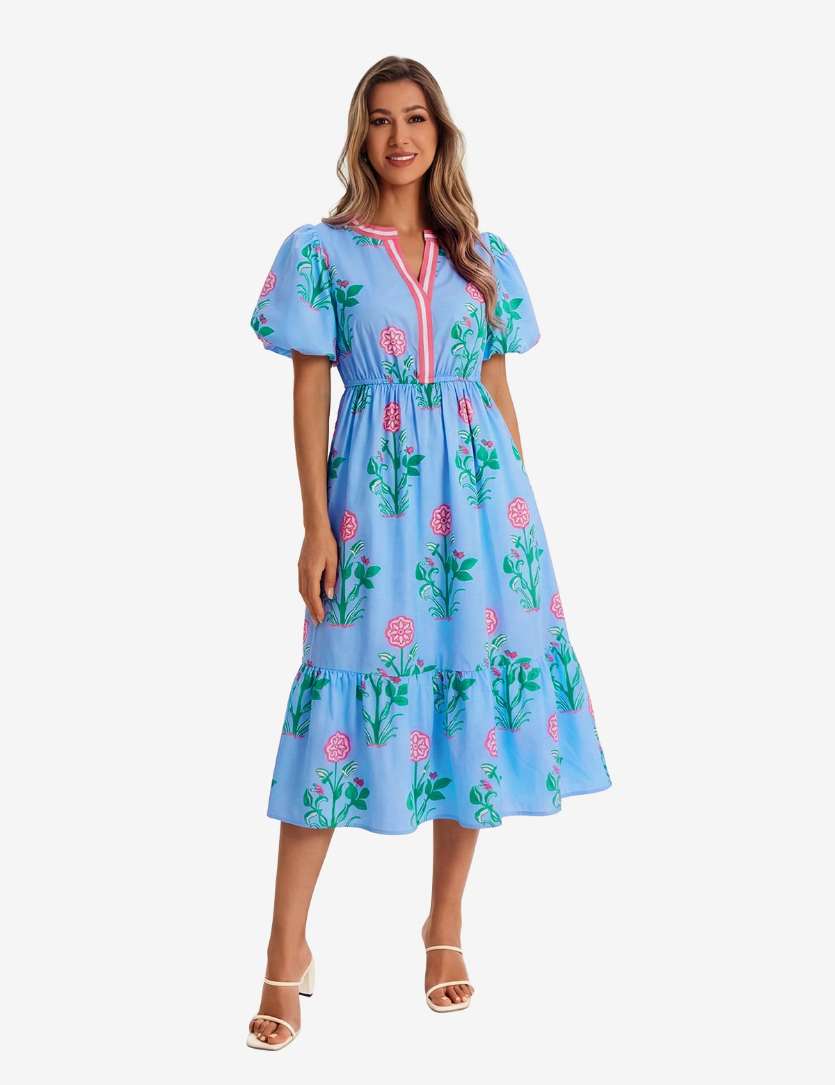 Womens Sky Blue Floral Print Maxi Dress 1