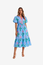 Womens Sky Blue Floral Print Maxi Dress 1