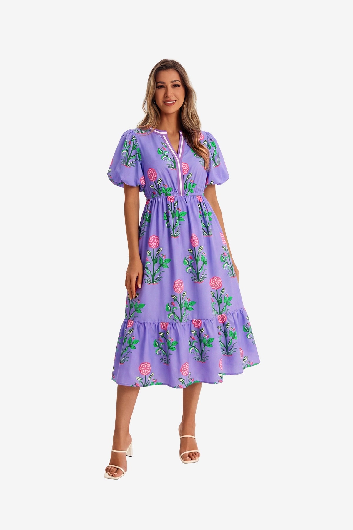 Womens Purple Floral Print Maxi Dress 1