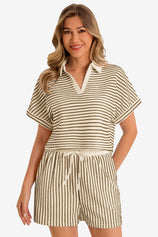 Womens Brown Striped 2 Piece Sets 1