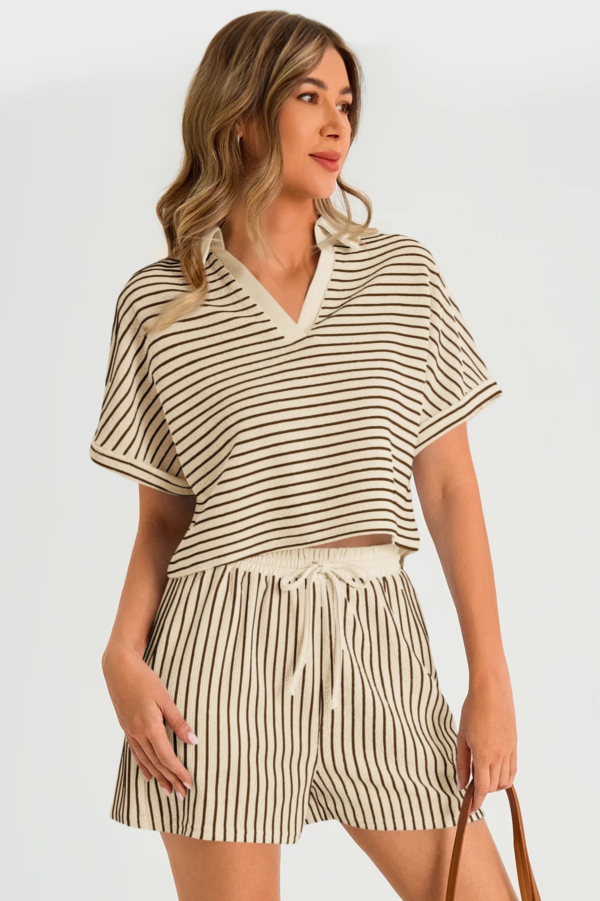 Womens Brown Striped 2 Piece Sets 2