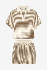 Womens Brown Striped 2 Piece Sets | CicyBell