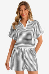 Womens White Striped 2 Piece Sets 1