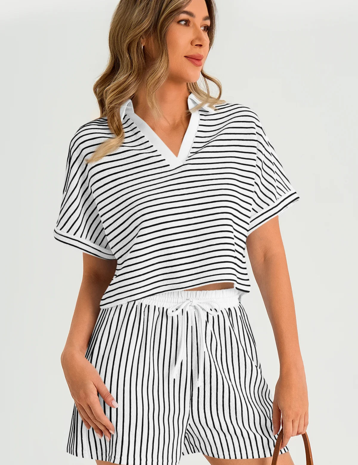 Womens White Striped 2 Piece Sets 2