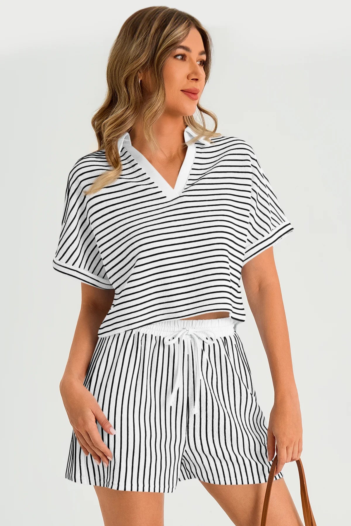 Womens White Striped 2 Piece Sets 2