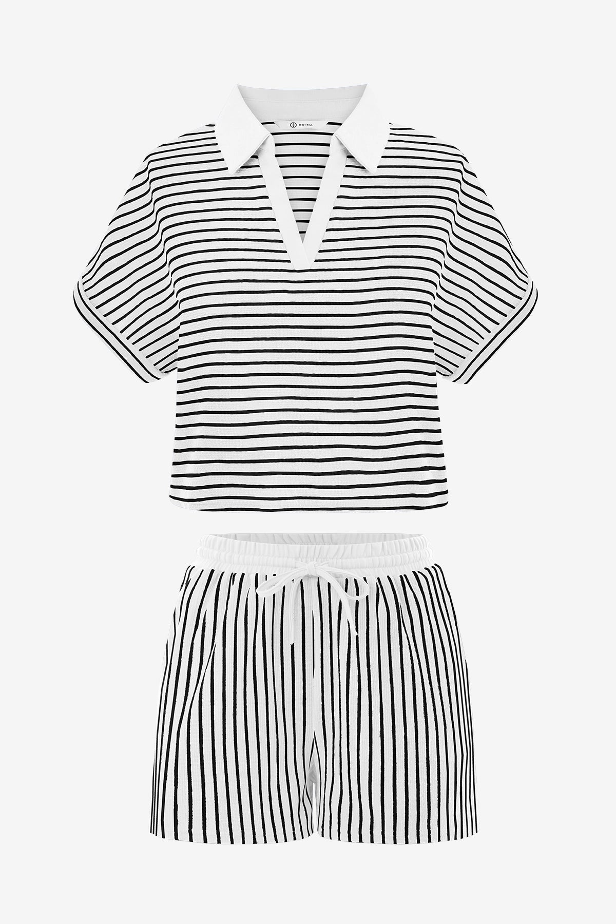 Womens White Striped 2 Piece Sets | CicyBell