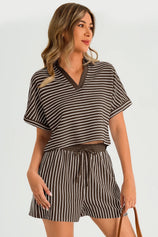 Womens Coffee Striped 2 Piece Sets 2