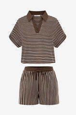Womens Coffee Striped 2 Piece Sets | CicyBell
