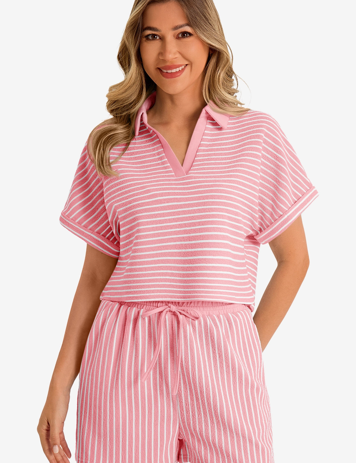 Womens Pink Striped 2 Piece Sets 1