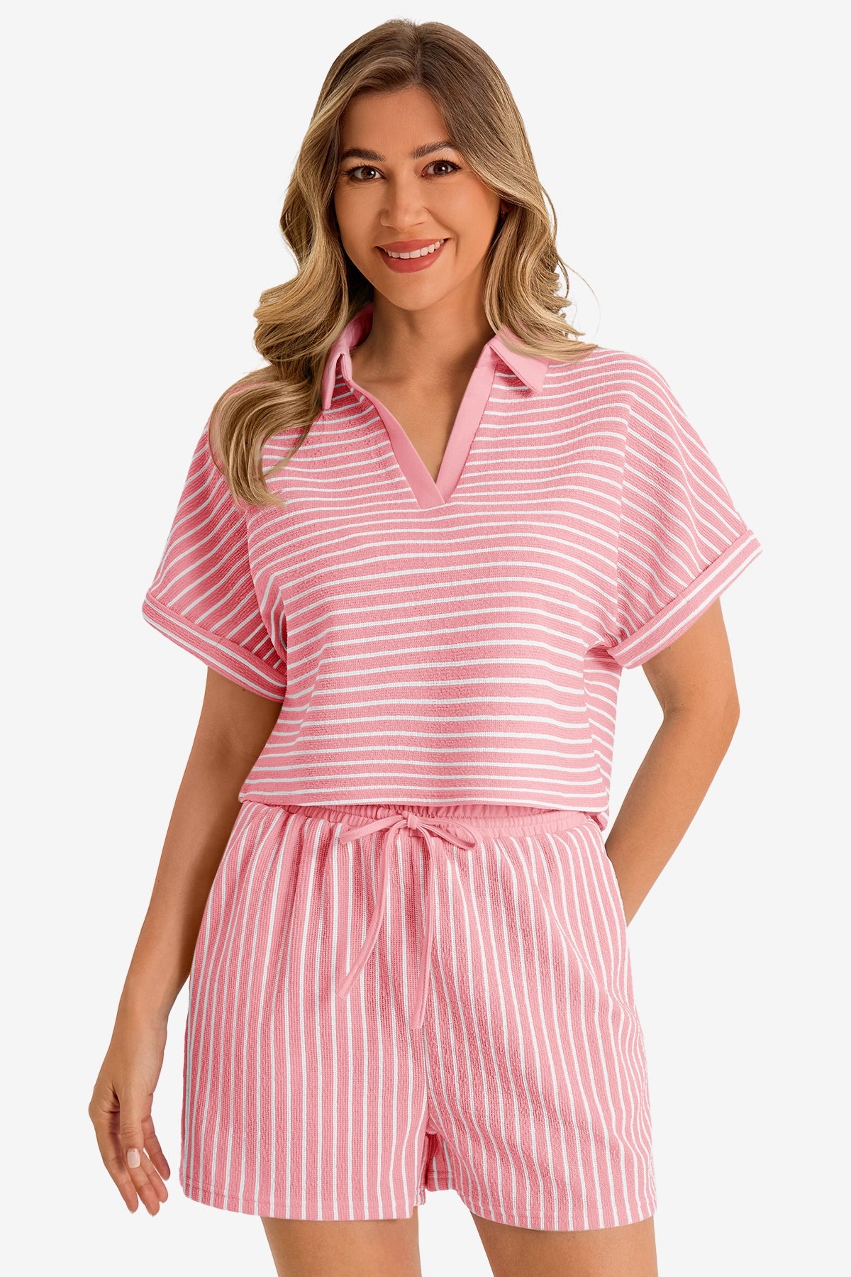 Womens Pink Striped 2 Piece Sets 1