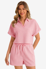 Womens Pink Striped 2 Piece Sets 1