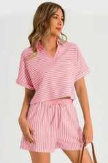 Womens Pink Striped 2 Piece Sets 2