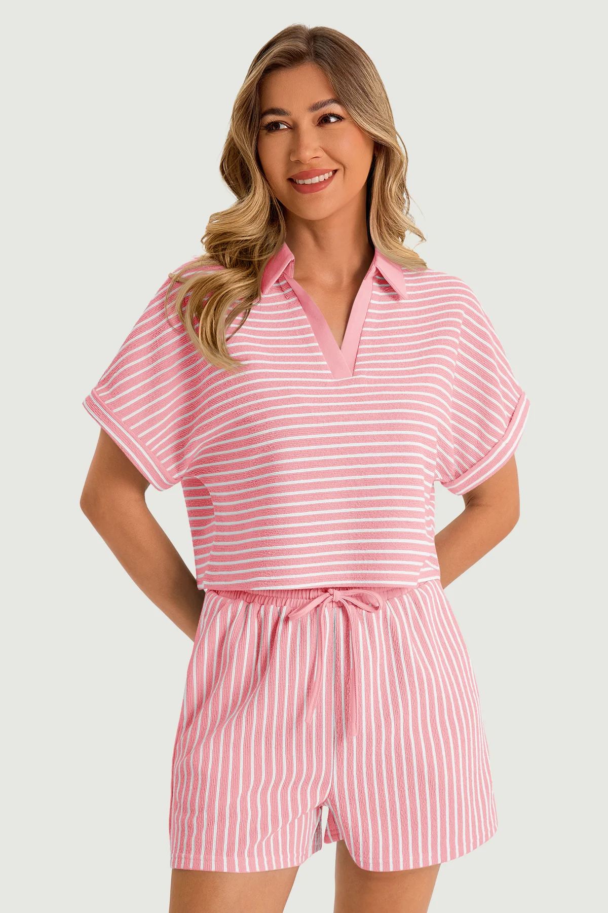 Womens Pink Striped 2 Piece Sets | CicyBell