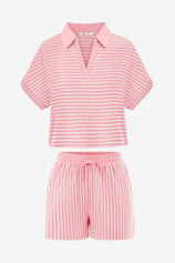 Womens Pink Striped 2 Piece Sets | CicyBell