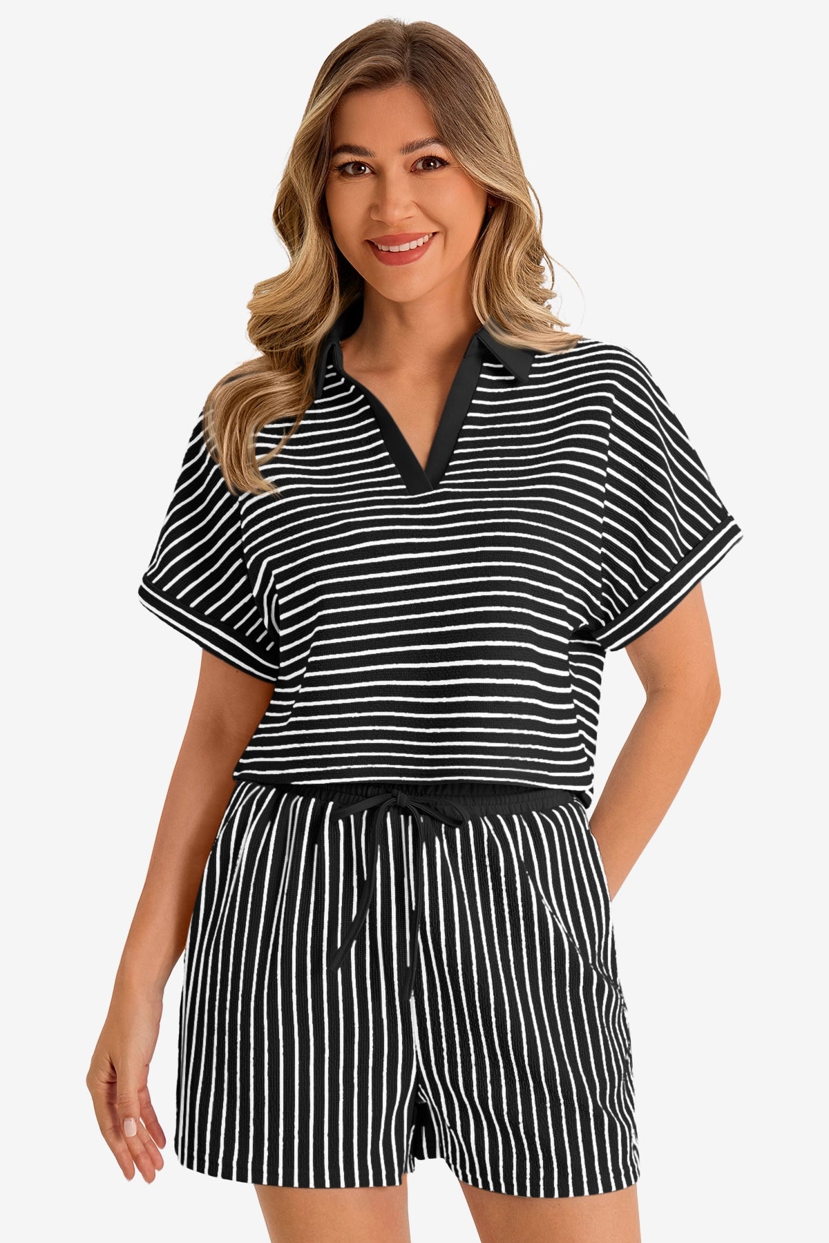 Womens  Black Striped 2 Piece Sets 1