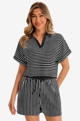 Womens  Black Striped 2 Piece Sets 1