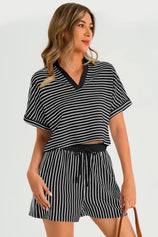 Womens  Black Striped 2 Piece Sets 2