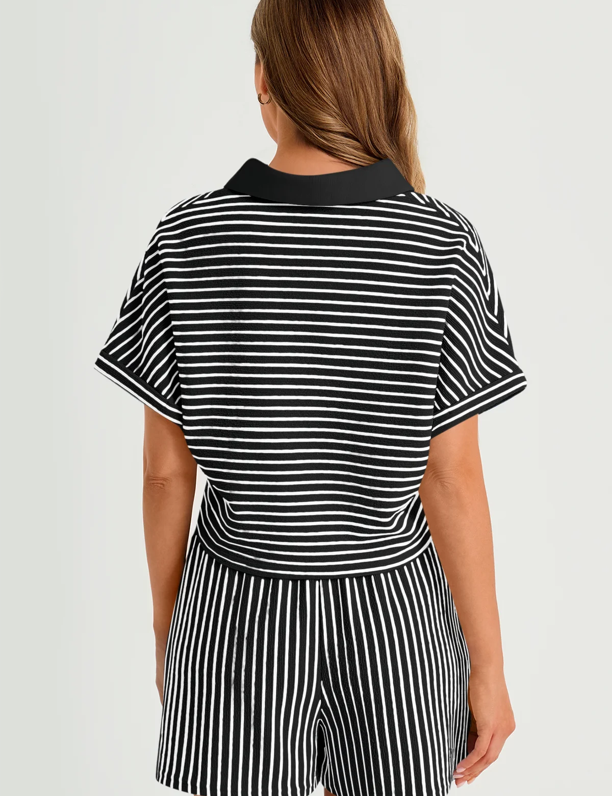 Womens  Black Striped 2 Piece Sets 3