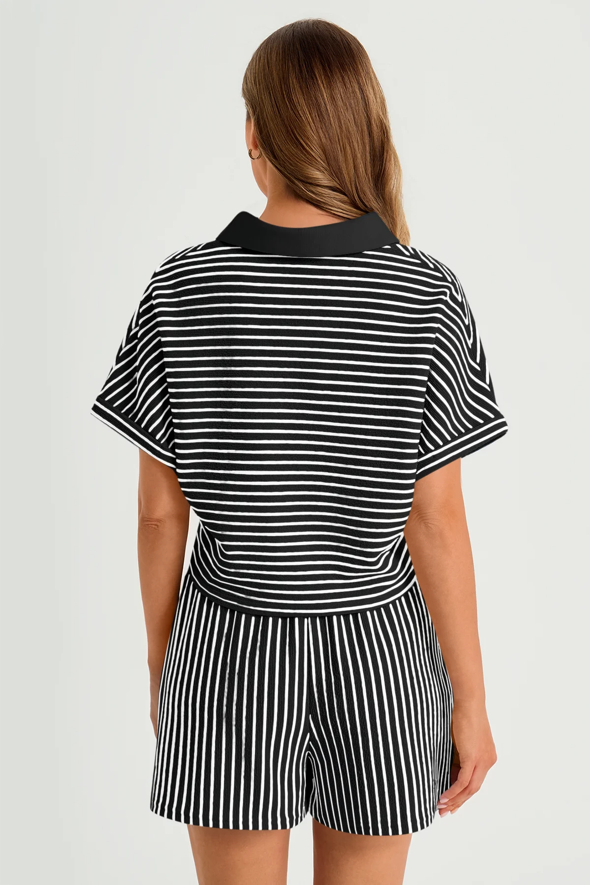 Womens  Black Striped 2 Piece Sets 3