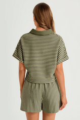 Womens Army Green Striped 2 Piece Sets 3