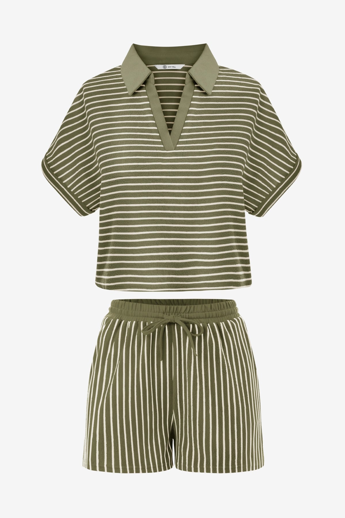 Womens Army Green Striped 2 Piece Sets | CicyBell